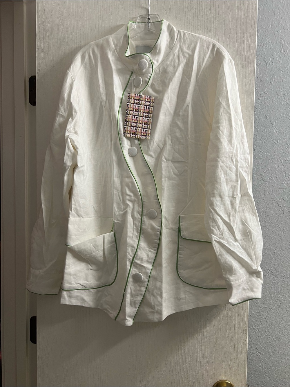 Stefania Vaidani White Top with Green Trim